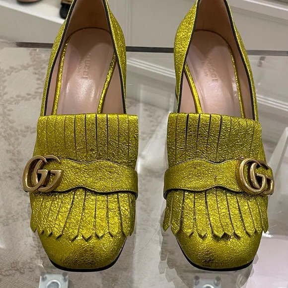 Gucci Loafer Gold Leather with Fringe size 8.5/ 38 1/2 - Picture 9 of 16